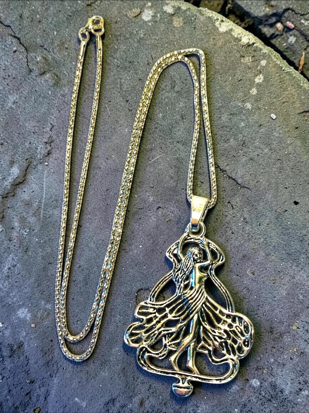 Silver Dancing Goddess Pendant Necklace Elegant Women's Jewelry. Handmade. - Picture 3 of 6